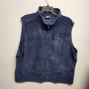 Columbia Vest Mens 3XL Blue Fleece Full Zip Mock Neck Outdoor Hiking Sleeveless